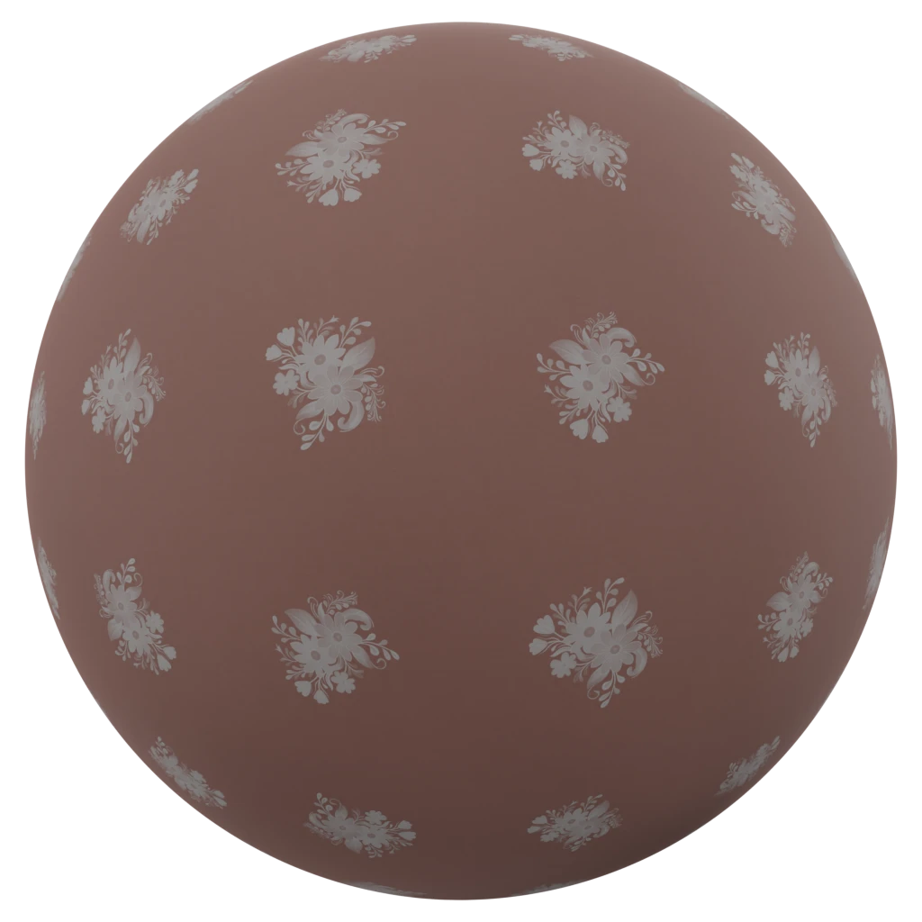 Indian red color fabric with white flowers pattern pbr material