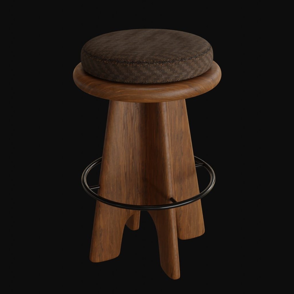 oak ojai swivel stool-3d model